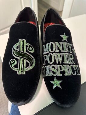 Philipp Plein Black Velvet Slip-On Loafers with Green Embroidery
